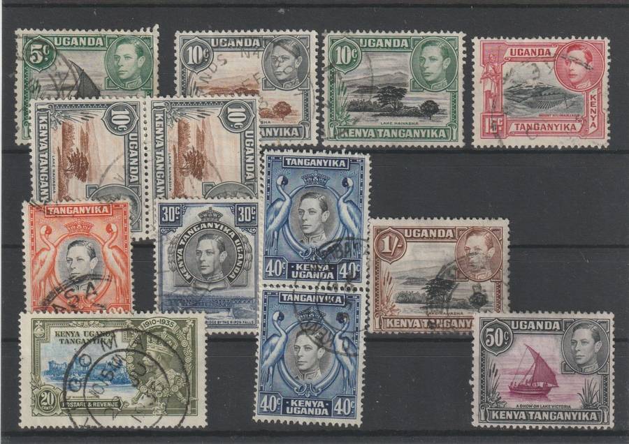 Kenya, Uganda and Tanganyika 1935, 1938 Cat# SG: 124, 132, 135/7, 139, 141, 143/5, used