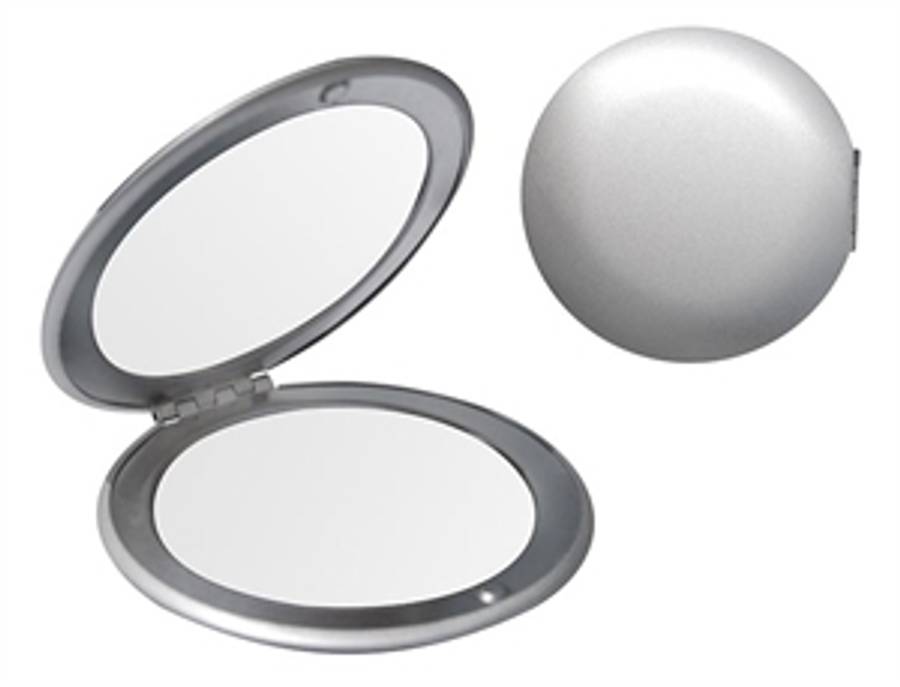 Aluminium round double sided compact mirror with magnetised seal