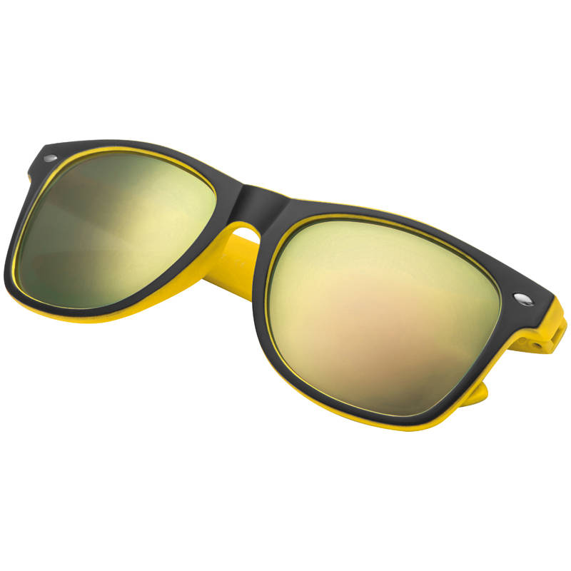 70 x Plastic black sunglasses with colour accents - yellow (50671)