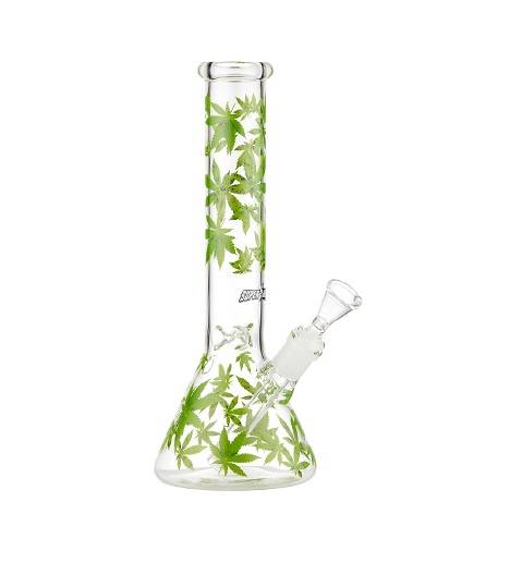 Glass Bong - Green Leaf Ice Catcher Bong - 30cm (Bong072)