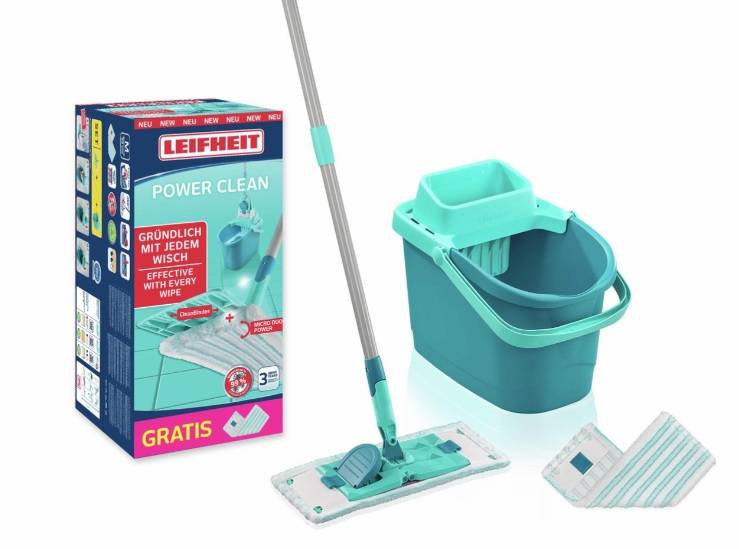 Leifheit PowerClean - Med Floor Mop and Bucket Set with Extra Wiper Cover (55515)