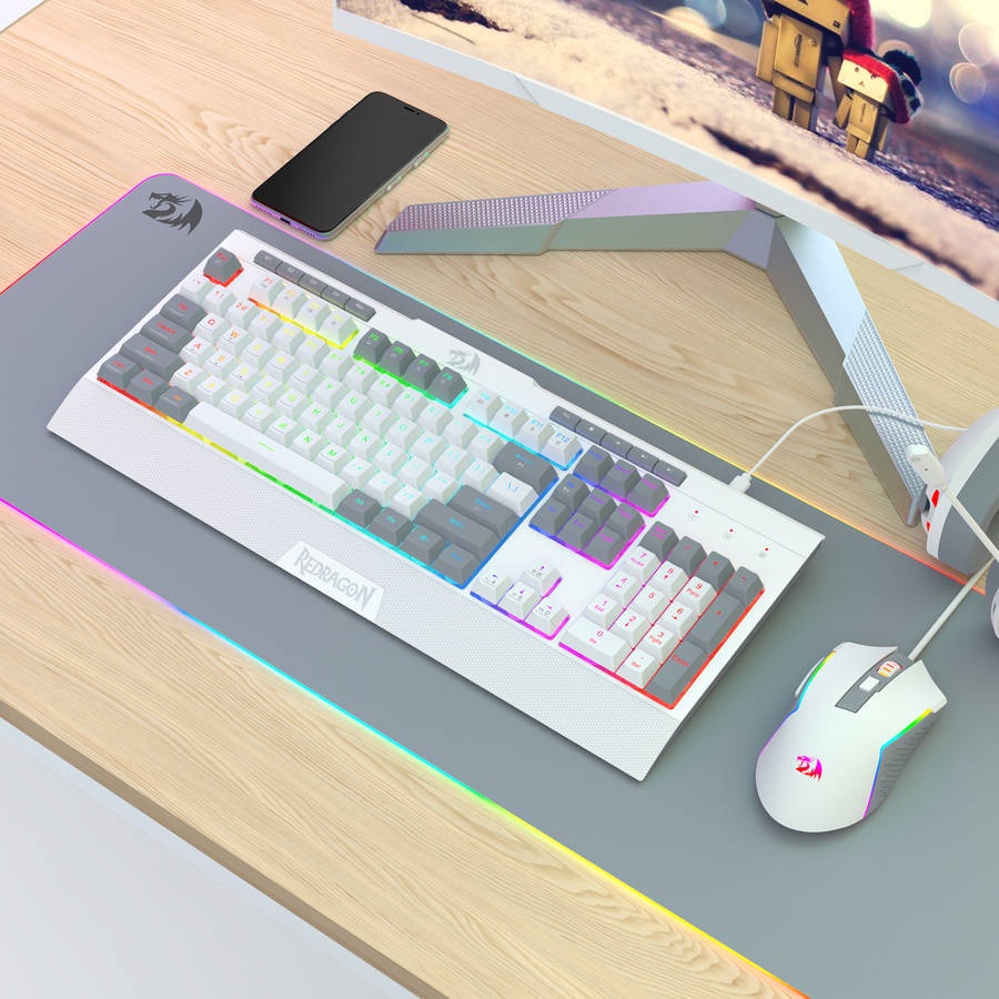 Redragon S151 Wired RGB Gaming Keyboard and Mouse Combo - White and Grey