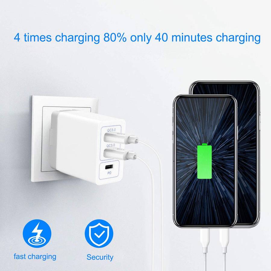 USB Type-C PD Power Delivery and Quick Charge QC3.0 36W Wall Charger Adapter  - White - 0.98g