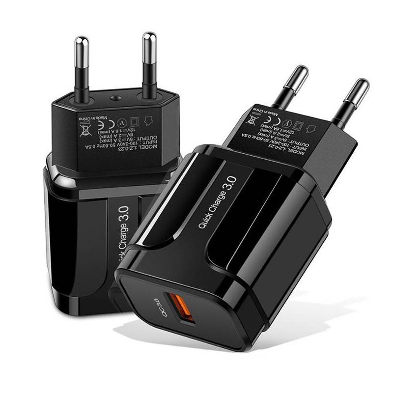 Universal USB Mobile Phone AC Wall Charger Plug Adapter 18W Quick Charge QC 3.0 - Black (2 Pack) -