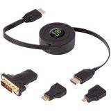 Emerge Retractable Standard HDMI Cable with Mini HDMI, Micro HDMI, and DVI Adapters