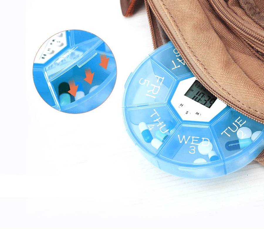 Pill Box Organizer with Electronic Timer (Round)