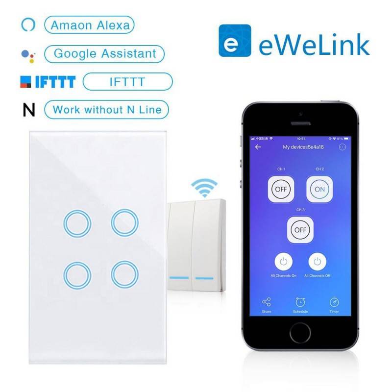 EACHEN Wifi Smart Light Switch (NO NEUTRAL REQUIRED) 2 Gang