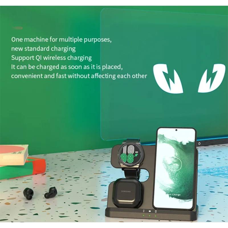 3 in 1 Wireless Charger for Samsung - Black and White Black