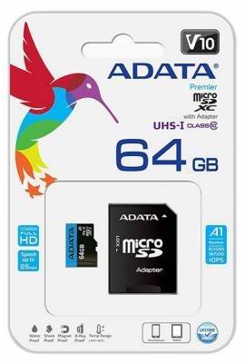 Adata AUSDX64GUICL10A1-RA1 Premier 64GB Class 10 MICRO UHS- I Card + Adapter