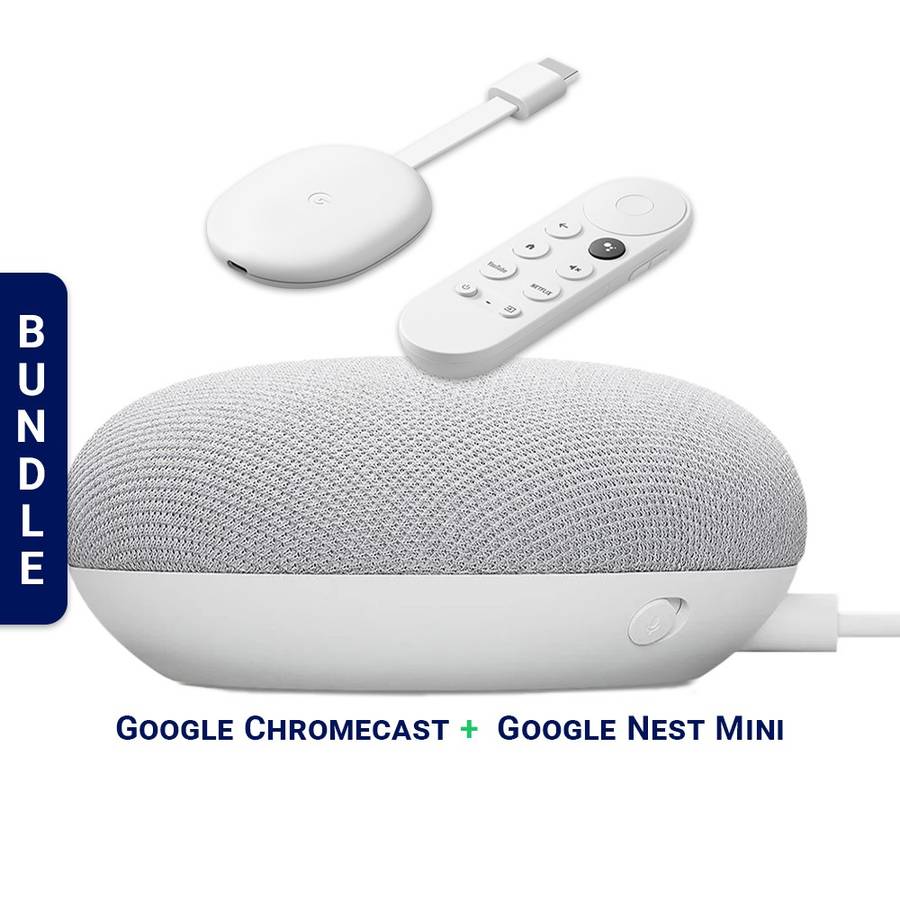 Chromecast with Google TV 1080p HDR - Snow + Google Nest Mini Smart Speaker (2nd Gen) (SMART HOME...