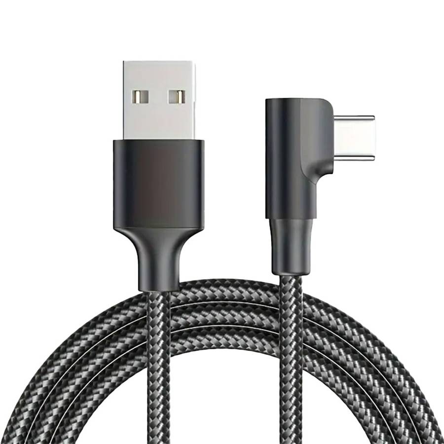 90 Degree Right Angle USB TO USB-C 2.0 Fast Data Sync Charging Cable Black 1m