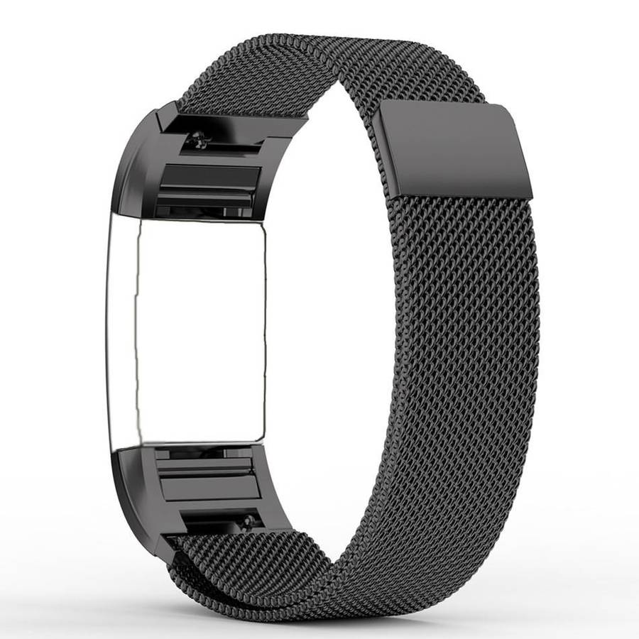 Fitbit Charge 2 Stainless Steel Band - Adjustable Replacement Strap with Magnetic Lock - Black Large