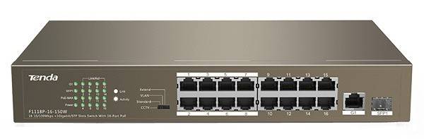 TENDA 16 Port Ethernet Switch with 16 Port PoE-TEF1118P-16-150W - Tenda