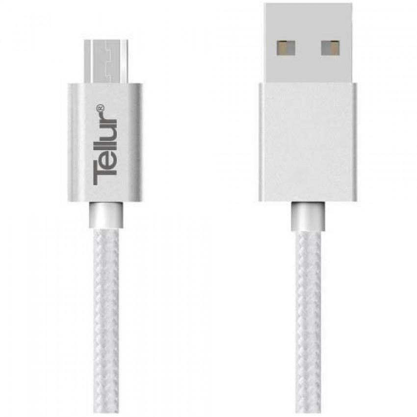 Tellur Data Cable USB - microUSB nylon 1m, silver