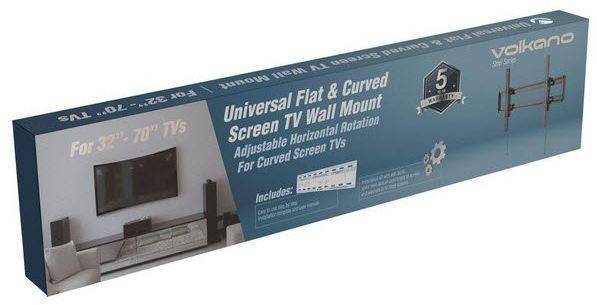 Volkano  VK-4005-BK  Black TV Wall Mount for Flat Curved Screen 32-65" - Volkano