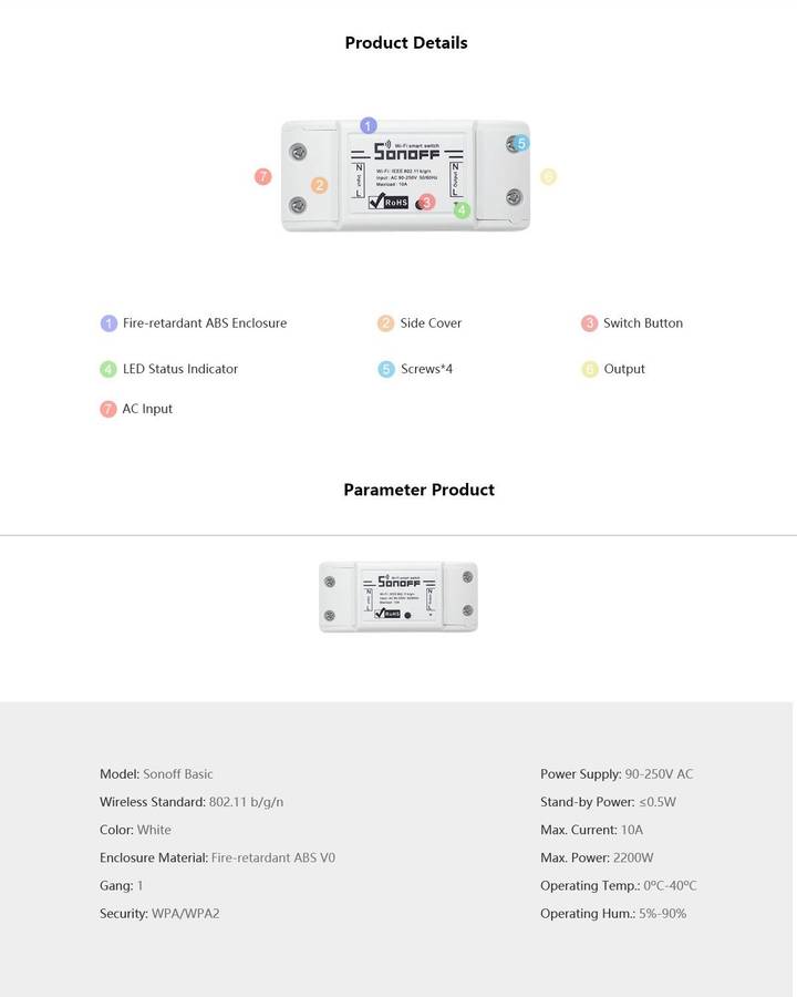 Sonoff Basic WiFi Smart Switch (compatible with Google Home/Alexa)
