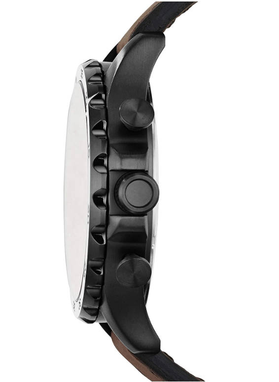 Fossil Men`s Nate Quartz Stainless Steel and Leather Watch - Black/Brown