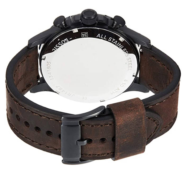 Fossil Men`s Nate Quartz Stainless Steel and Leather Watch - Black/Brown