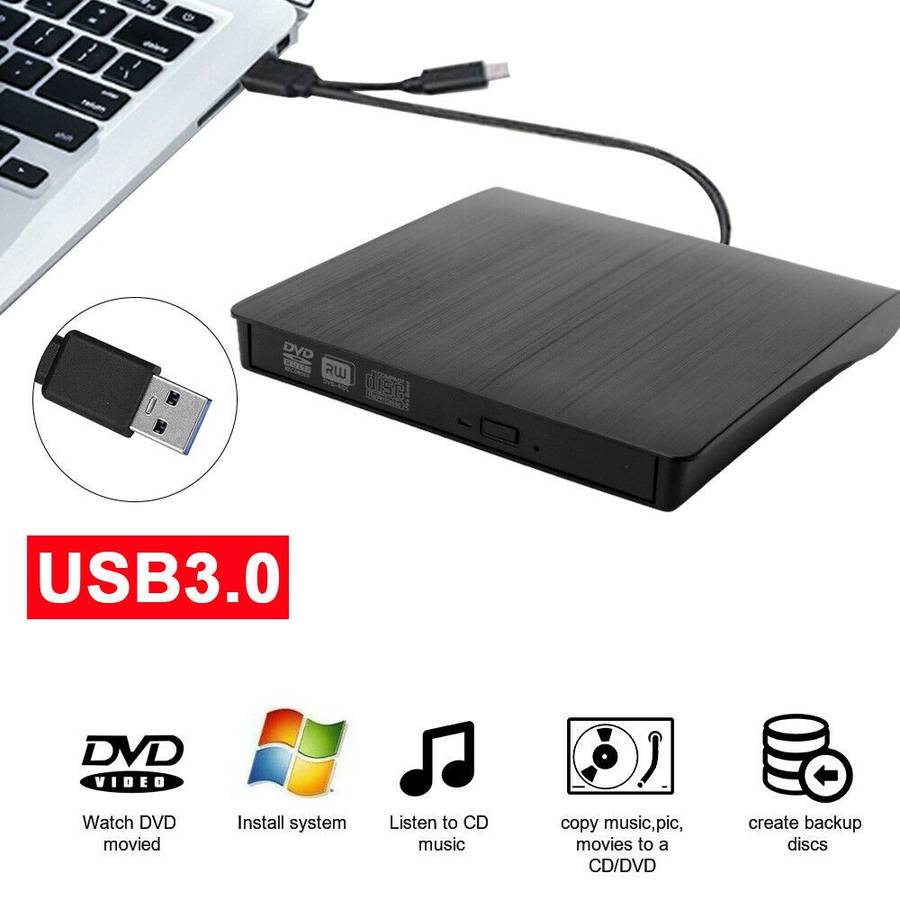 Slim External USB 3.0 DVD RW CD Writer Drive Burner Reader Player For Laptop / PC