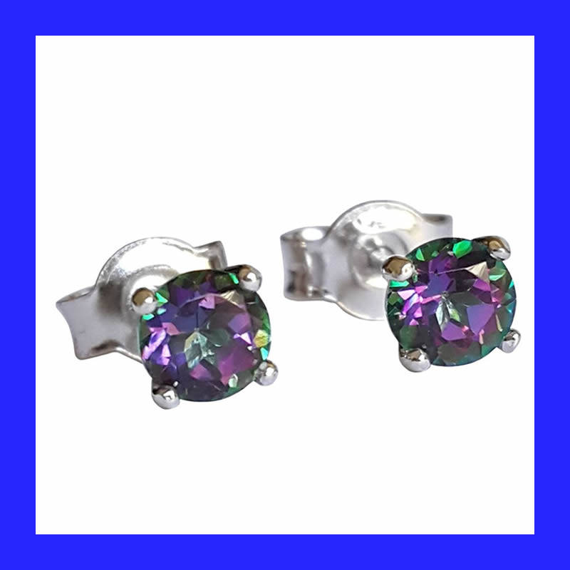 Mystic Topaz Cubic Zirconia Stud Earrings In Solid Sterling Silver