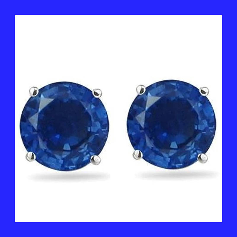Sapphire Blue Cubic Zirconia Stud Earrings In Solid Sterling Silver