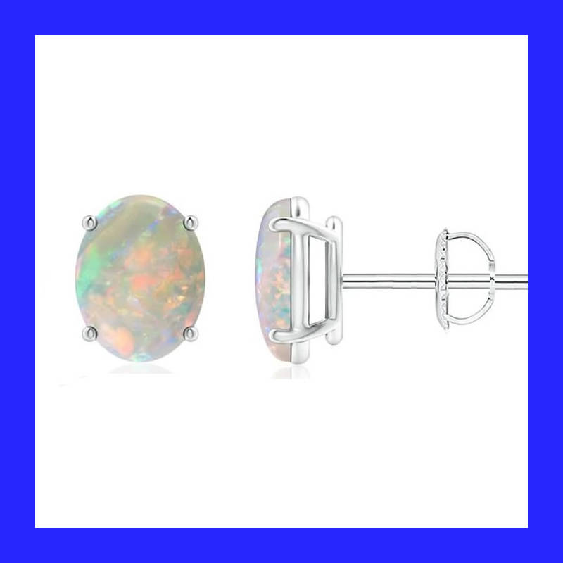 Oval Opalite Stud Earrings In Solid Sterling Silver