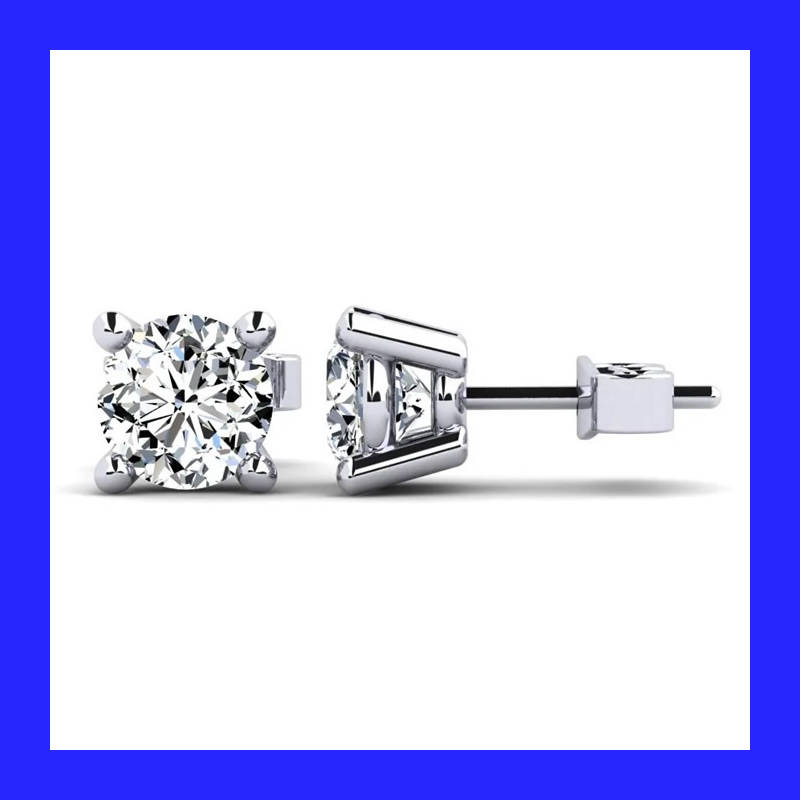 Round Cubic Zirconia Stud Earrings In Solid Sterling Silver