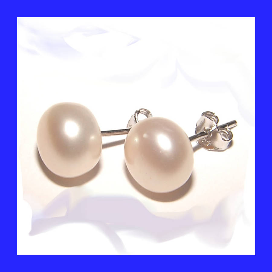 Cream Colour Pearl Stud Earrings In Solid Sterling Silver