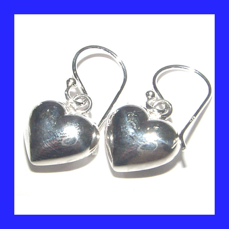 Sweet Dangling Fuffed Hearts Earrings In Solid Sterling Silver