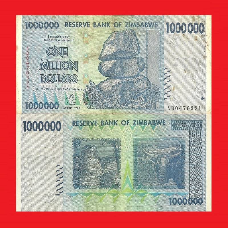 ZIMBABWE 1 Million Dollar Banknote Serial AB0470321 F