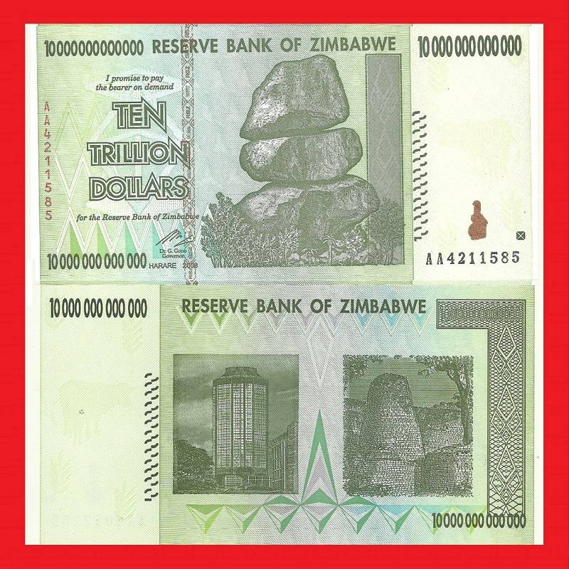 ZIMBABWE Banknote 10 Trillion Dollars P88 Serial AA4211585