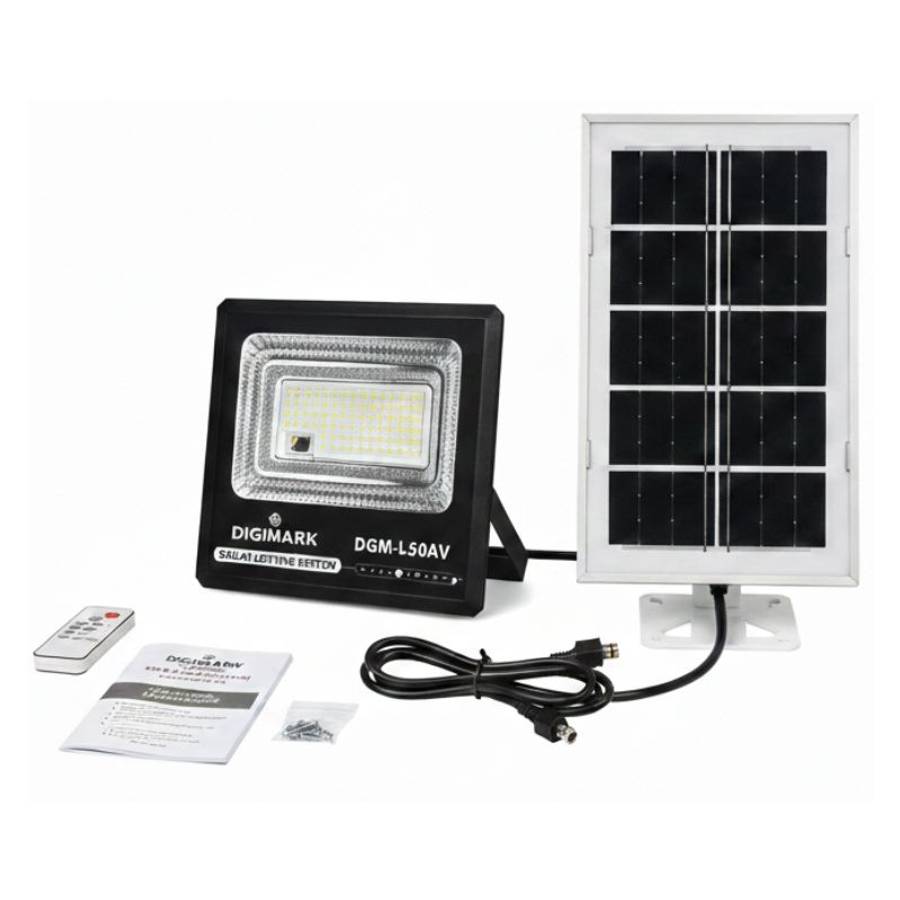 50W Solar LED Flood Light  Compact Outdoor Security Lamp with Remote
