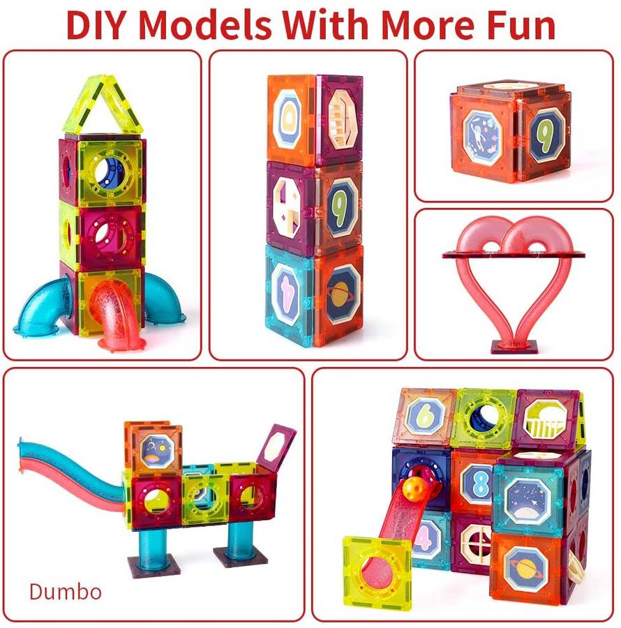 BrIQs - DIY STEM Magnetic Tile Marble Run - 110 Piece