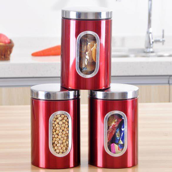 3 Pcs Canister Set Red