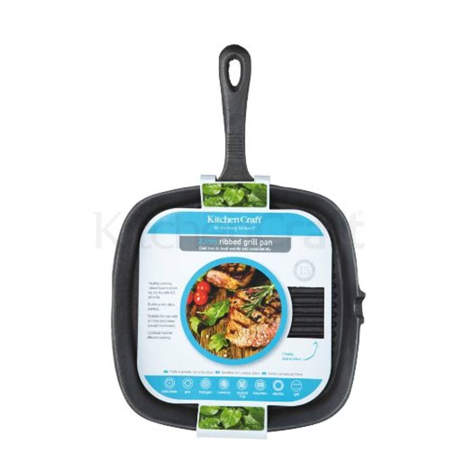 Kitchen Craft Deluxe Cast Iron Grill Pan - 23cm