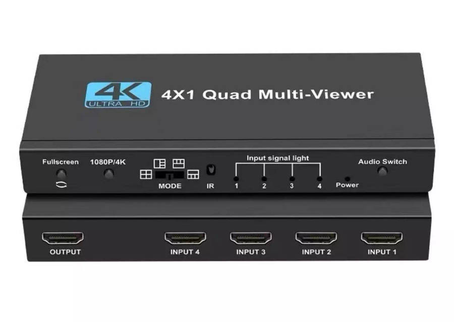 4k UltraHD HDMI 4x1 Quad Multi-viewer Switcher with IR Remote