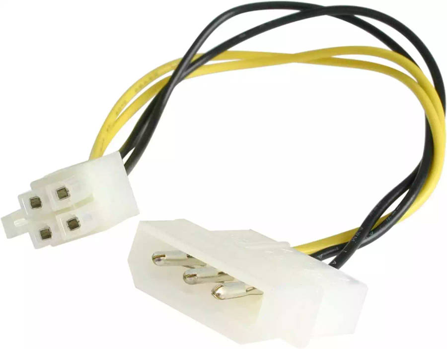 Male Molex to 4-pin Adapter Power Cable (Used on older power supplies to newer Motherboards)