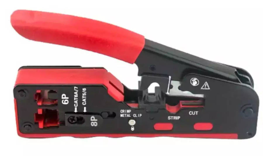 RJ11 & RJ45 eZ Crimping Tool for CAT6/CAT7 Network Connectors with Cable Passthrough