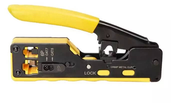 RJ11 & RJ45 eZ Crimping Tool for CAT6/CAT7 Network Connectors with Cable Passthrough