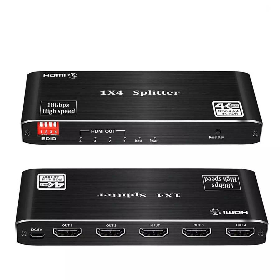 1x4 HDMI v2.0b Splitter with HDR | 4k Ultra HD 60hz | FullHD 1080p 120Hz & EDID Support