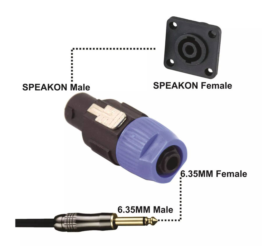 Male Speakon Connector to 6.35mm Female for Professional Microphone Audio Systems