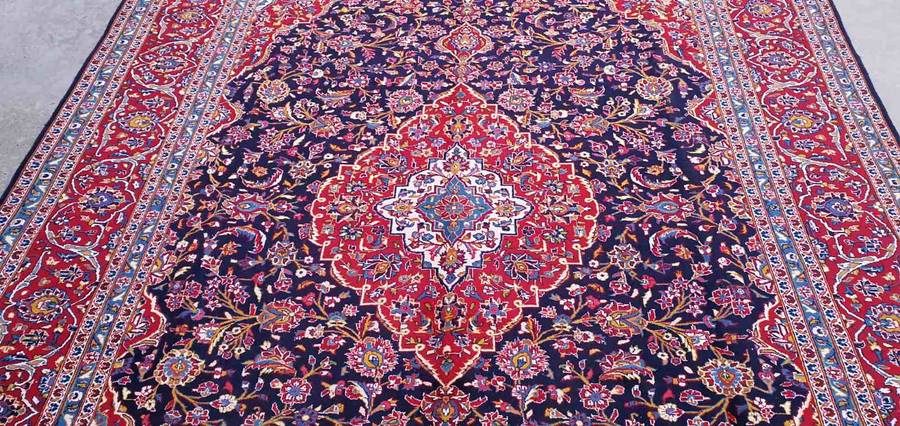 Persian Navy Kashan Carpet 400cm x 300cm Hand Knotted