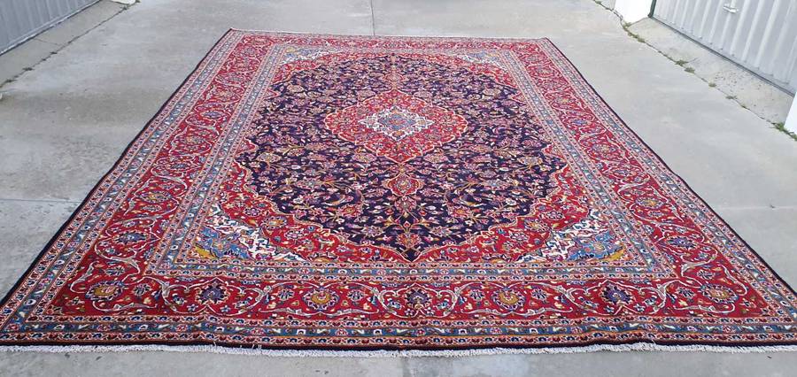 Persian Navy Kashan Carpet 400cm x 300cm Hand Knotted