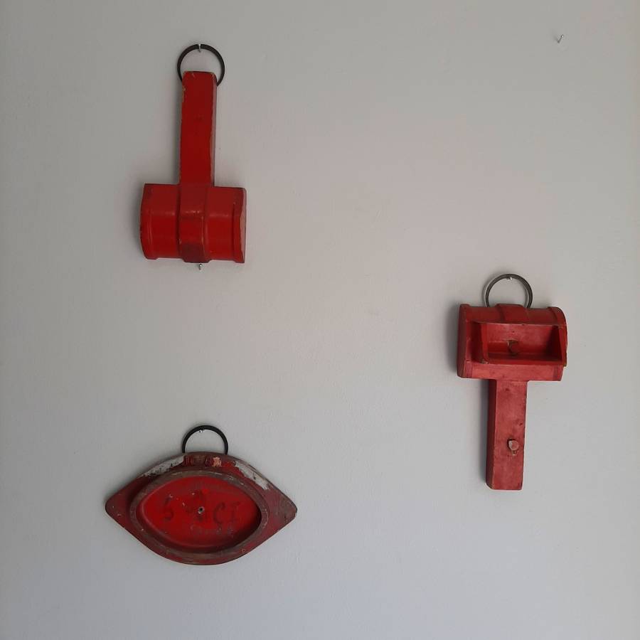 Red hanging mallet shapes