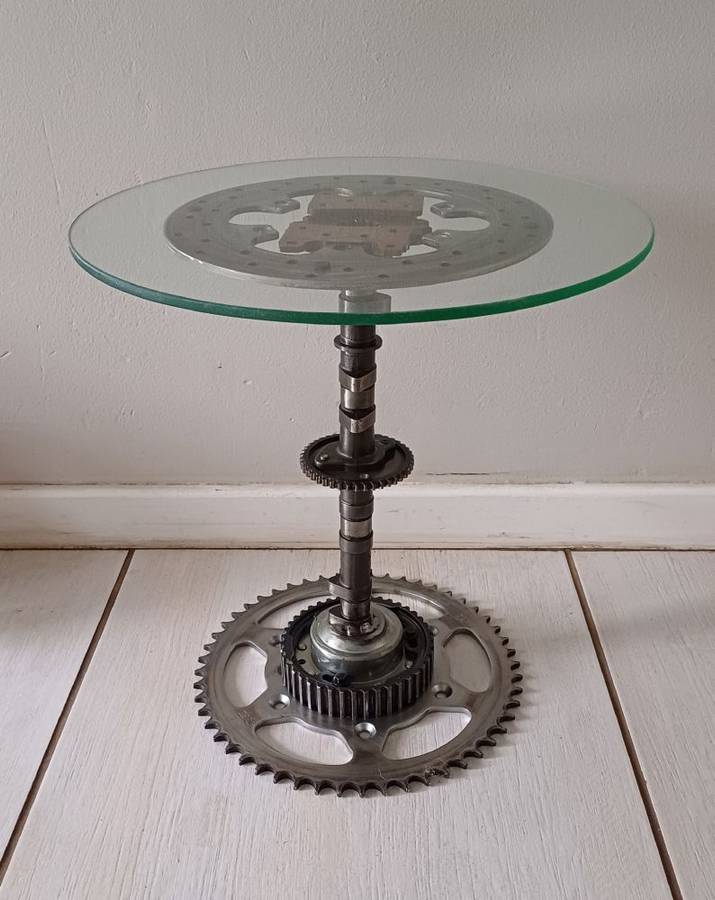 Camshaft Side Table  Industrial Steampunk Elegance