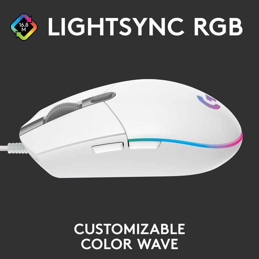 Logitech G102 USB Gaming Mouse with LIGHTSYNC RGB Colours - White