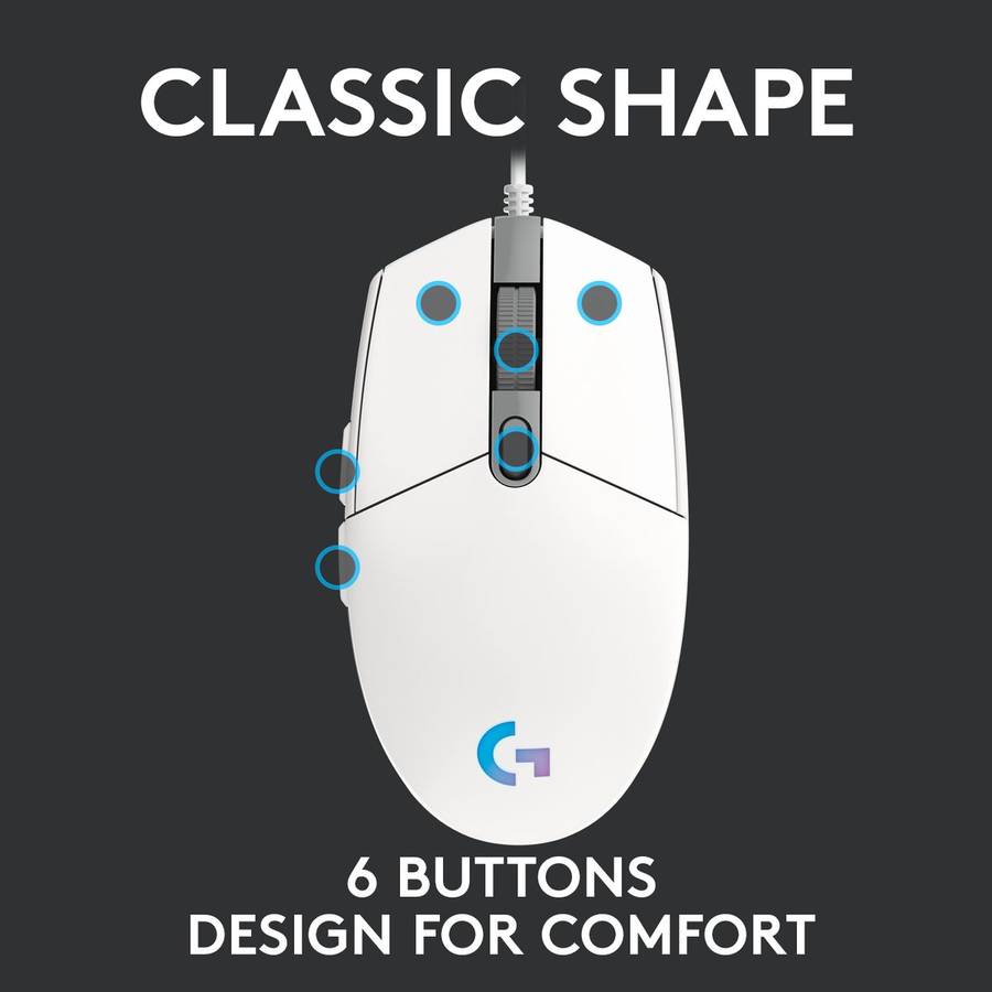 Logitech G102 USB Gaming Mouse with LIGHTSYNC RGB Colours - White