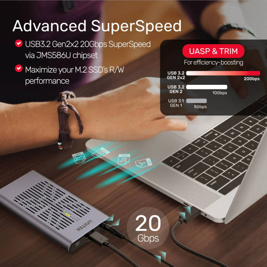 Unitek SolidForce USB-C to PCIe/NVMe M.2 SSD Dual Bay Enclosure With Office Clone
