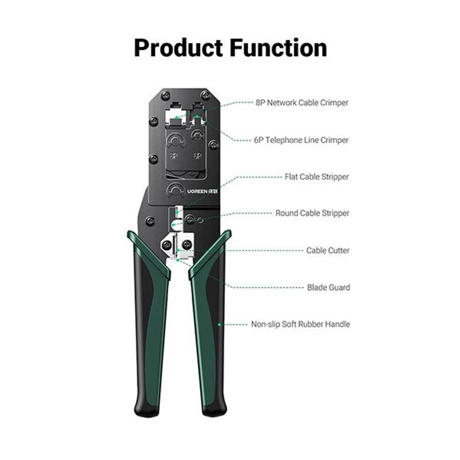 UGreen 70683 Multi-Functional LAN Cable Crimping Tool - BK/GN
