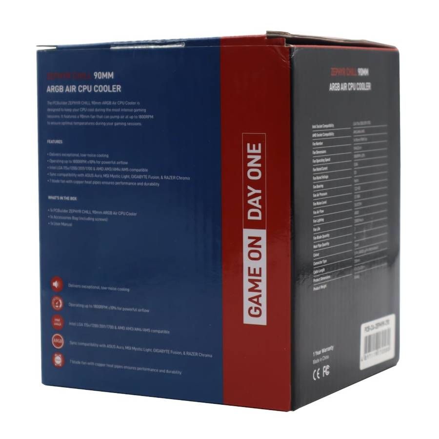 PCBuilder Zephyr Chill 90MM ARGB AIR CPU Cooler